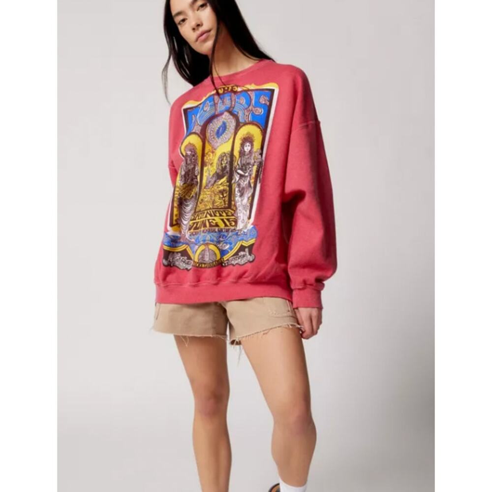 Free People The Doors Oversized Maroon Sweatshirt One Size
